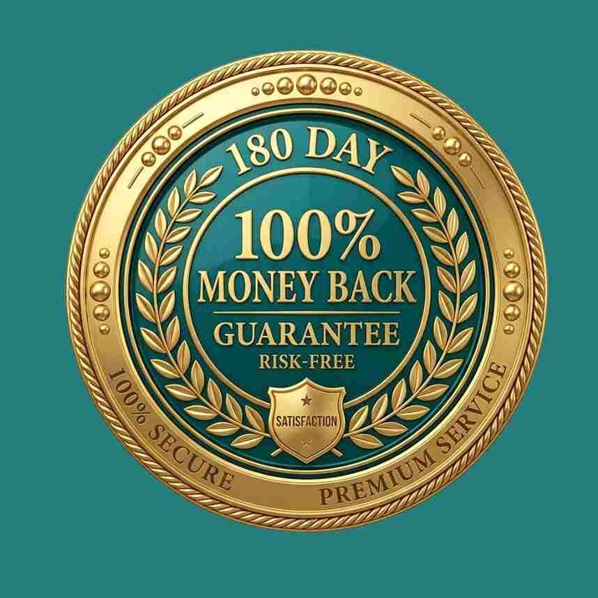180-Day 100% Money Back Guarantee Seal